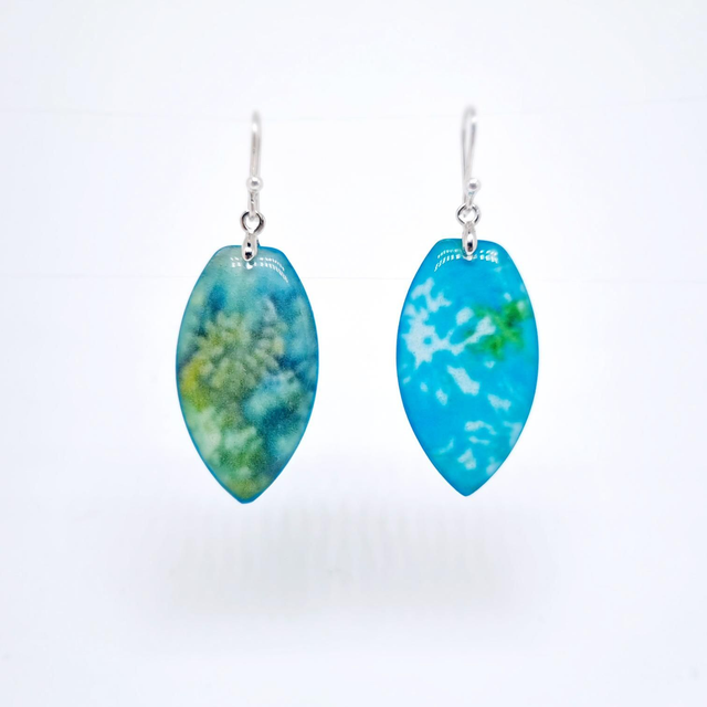 Boucles d&#039;oreilles bleu vert feuille