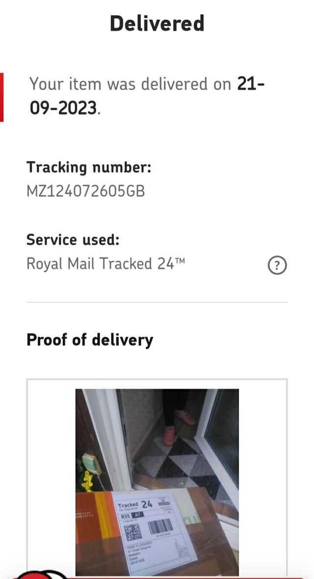 Proof of Delivery From Customer: Mr Arbe( Chelmsford- September 2023)