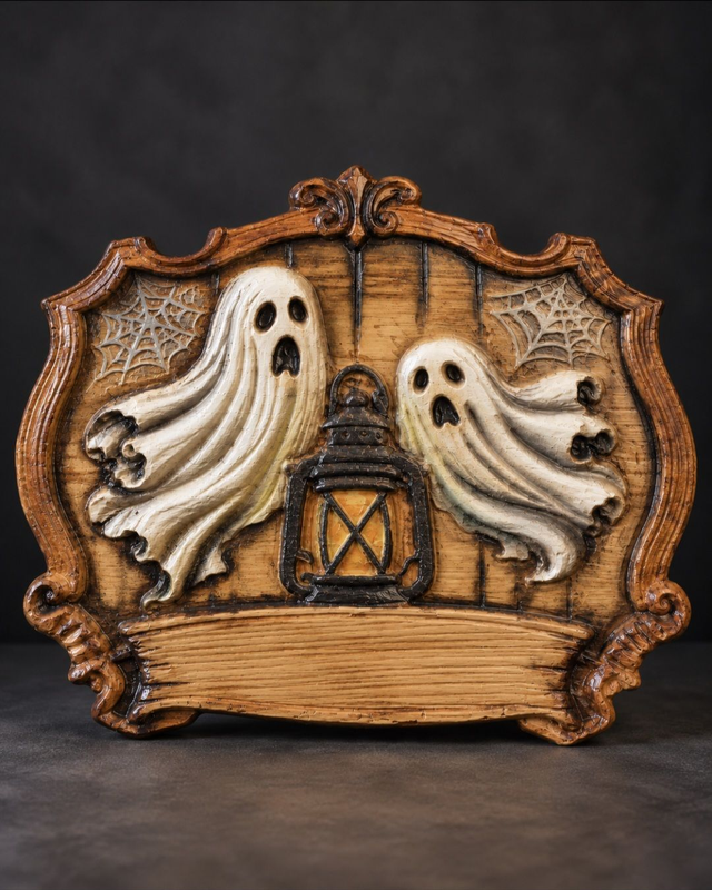 Enseigne Halloween fantôme en châtaignier massif