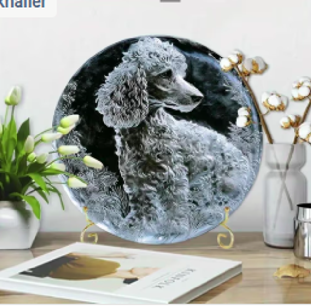 Wanddecoratie metalen bord Poedel ijs (20cm diameter)