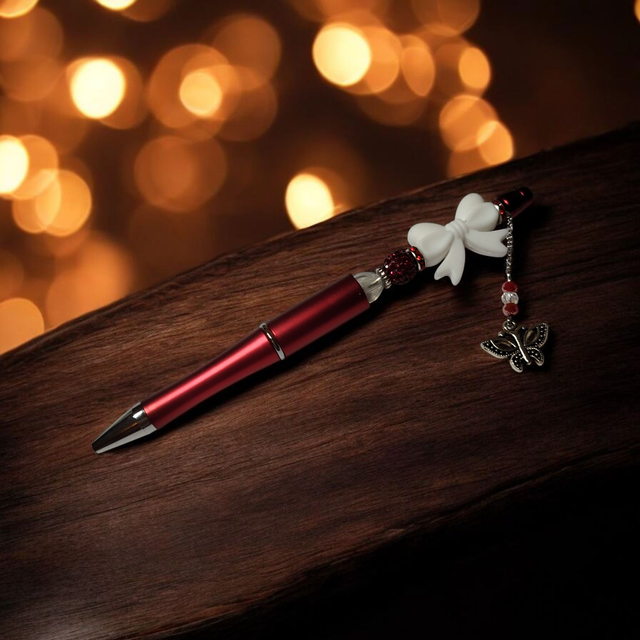 Stylo perles rouge bordeaux et blanc