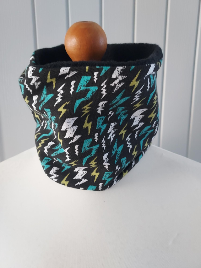 Thunder Lighting Bolt Neck Warmer, Snood with Black Fleece,