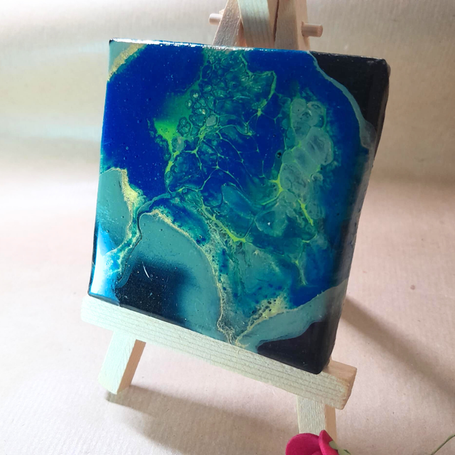 NUIT DE PAON - Mini-tableau - Peinture acrylique &amp; résine UV