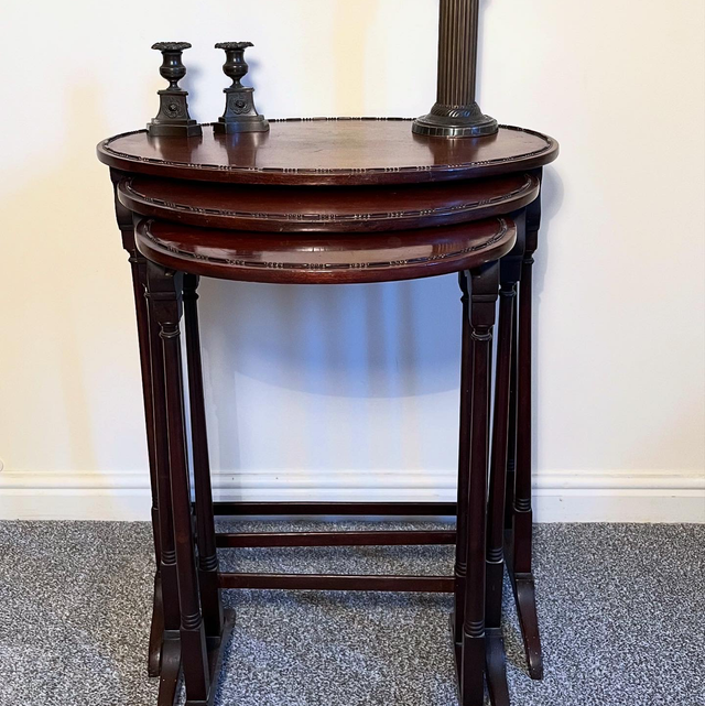 RAF Interest - A Nest Of Three Edwardian Mahogany Oval Occasional Tables - Stamped “AM” (Air Ministry) To The Undersides