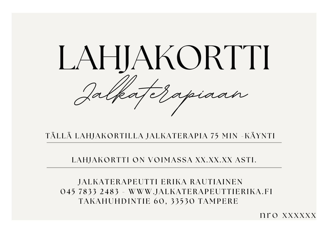 Lahjakortti Jalkaterapia 75 minuuttia