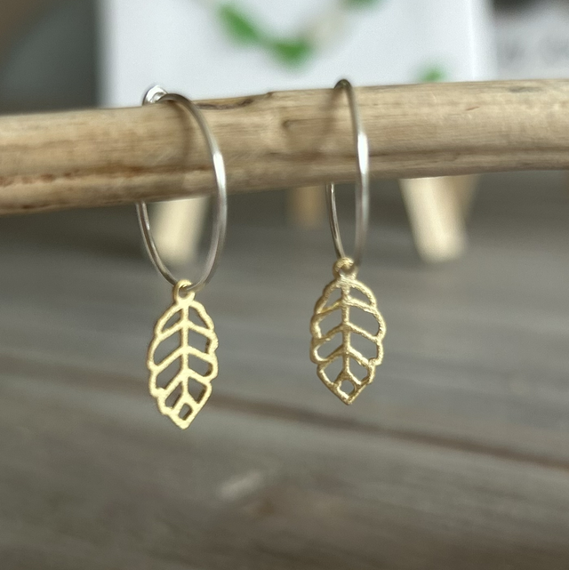Sterling Silver Hoops with Gold Plated Leaves