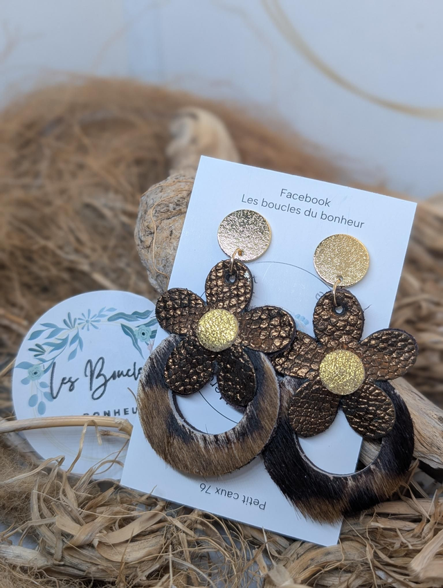 Boucles d'oreilles baby Marguerite vache bronze li002