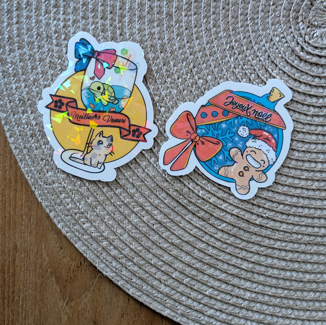 Lot de 2 stickers fêtes de fin d'année ( asso Mog-Üs) 