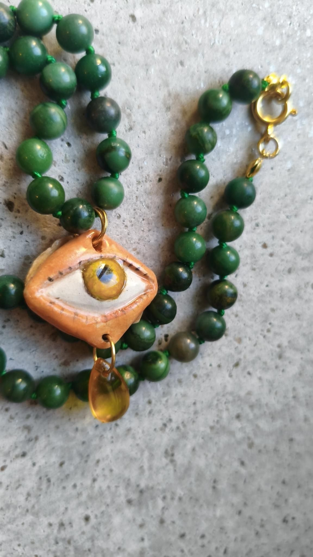 Handcrafted All-Seeing Eye Ceramic Pendant Necklace
