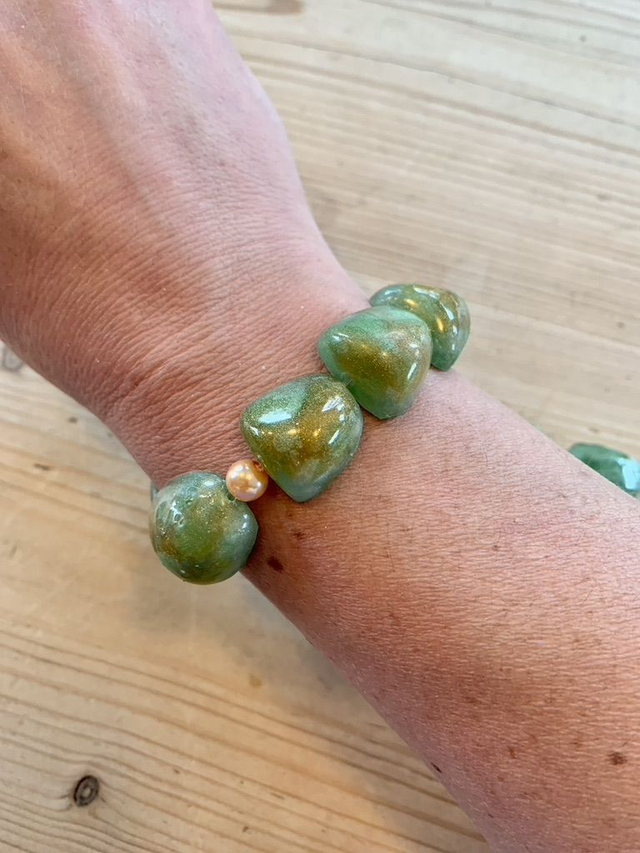 Bracelet Galets - Vert Nuances dorées