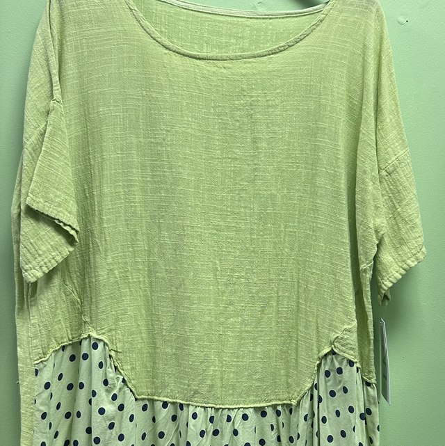 LMF - Lime Green Top with Spotted Hem - Free Size - 1809