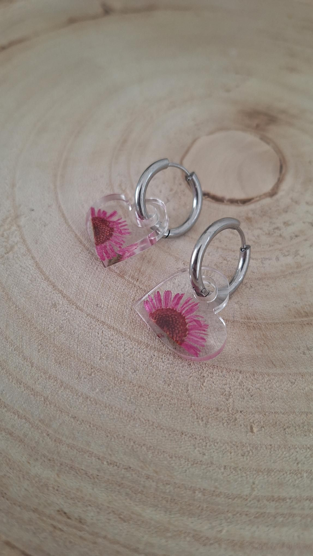 Créoles cœurs transparent + fleur