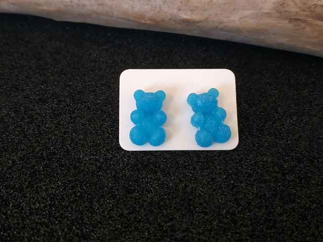 Boucles d'oreilles clous nounours bleu ciel