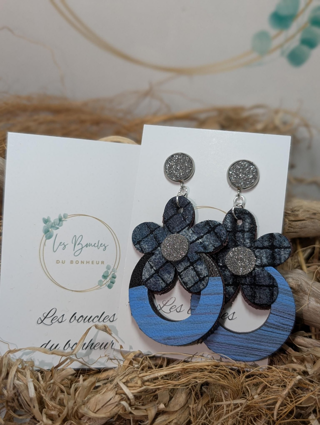 Boucles d&#039;oreilles Baby Marguerite bleu gris e037