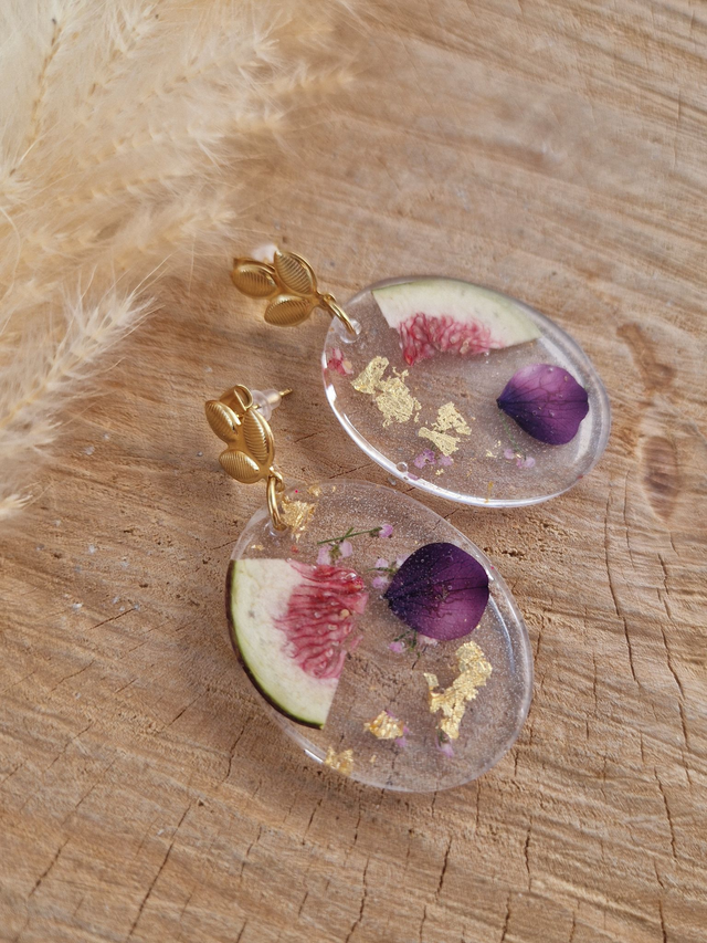 Boucles d'oreilles ovales "Fruits en folie" - Modèle figue / Modèle unique 