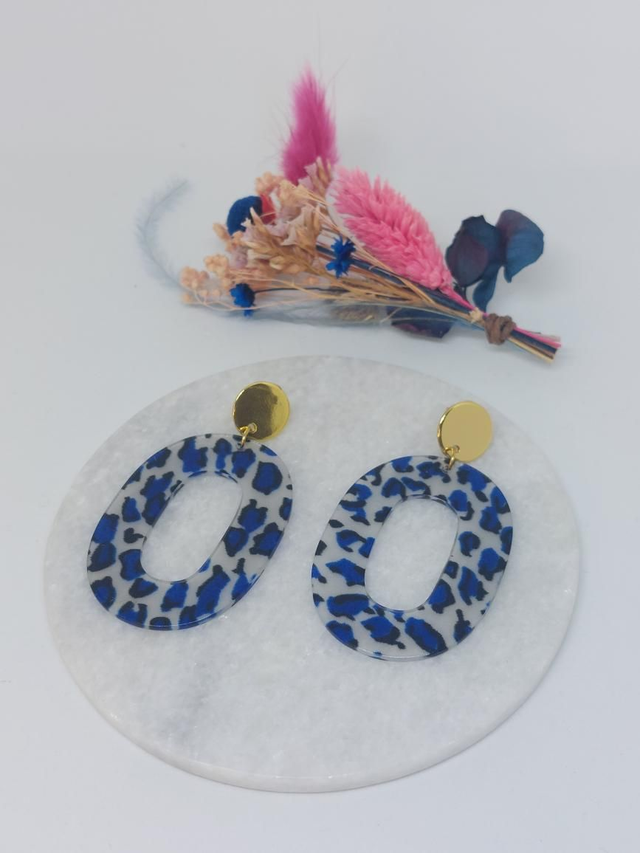 Boucles d'oreilles Agathe léopard bleu 