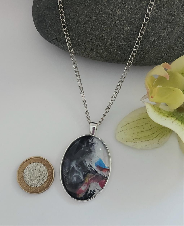 Multi-coloured large pendant on 80cm chain 