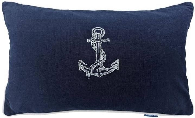 Handmade Kissenhülle maritim mit Stickerei Anker