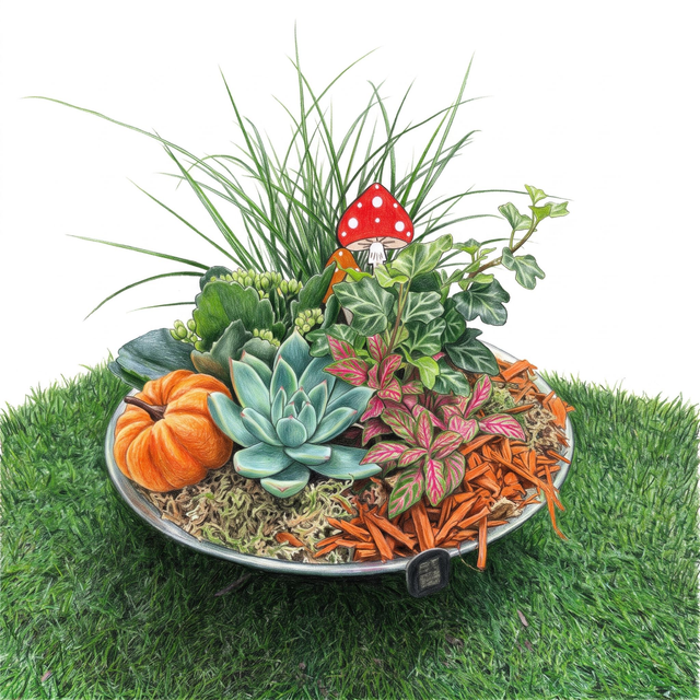 Coupe végétale d'automne « Sous-bois enchanté » — Plantes variées &amp; décorations de saison
