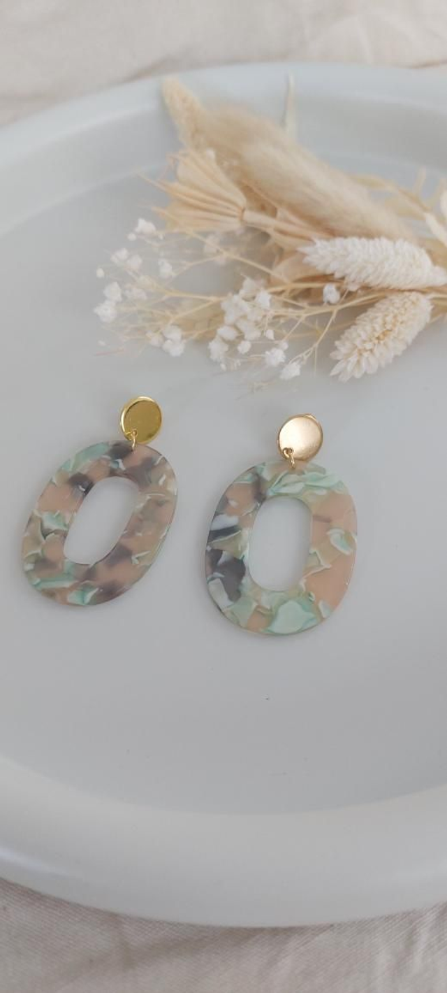Boucles d'oreilles Agathe vert d'eau beige 