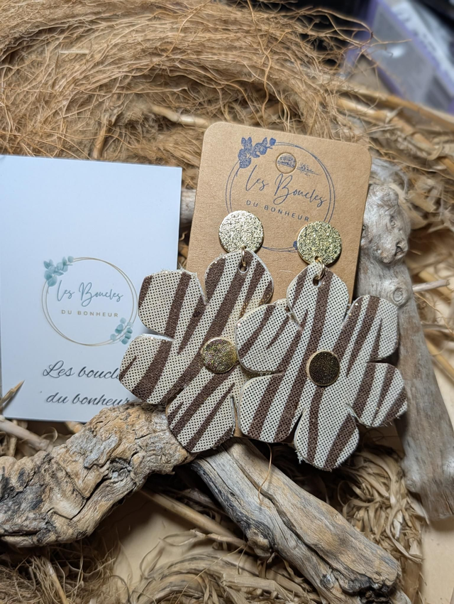 Boucles d'oreilles Ginette zèbre doré gi032