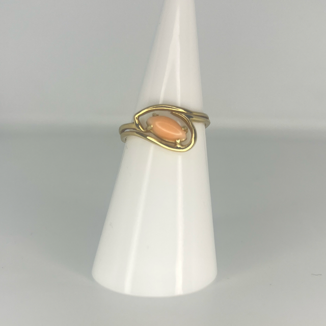 Vintage 14ct Gold Coral Cabochon Swirl Ring - Size I 1/2