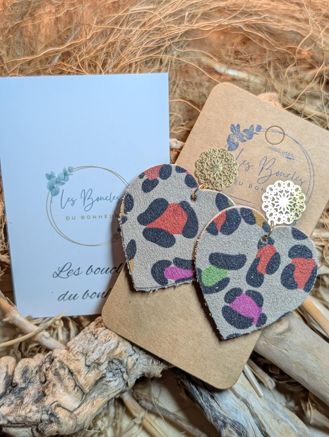 Boucles d'oreilles coeur ❤️ léopard multicolore c2003