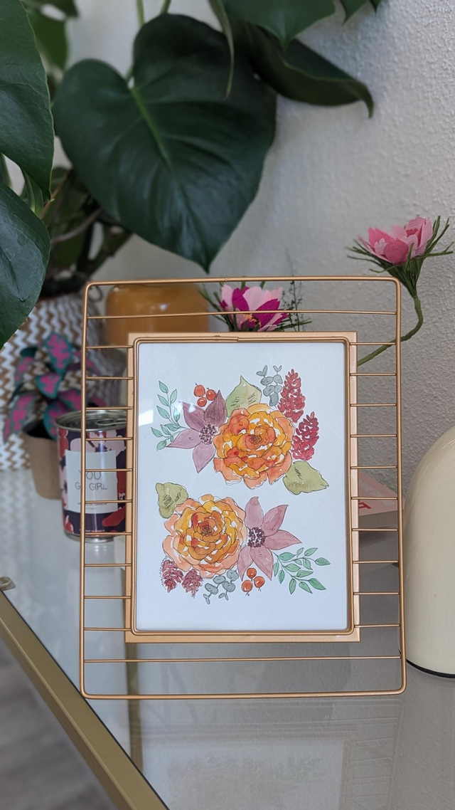 Roses oranges - aquarelle originale avec cadre
