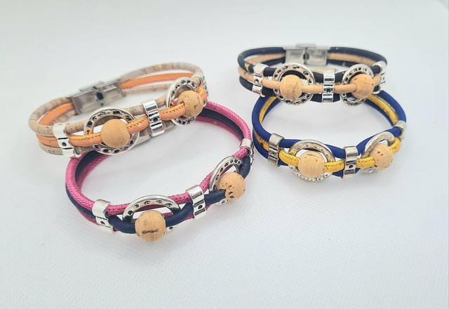 Bracelet "Munich" en liège bicolore et perles de liège naturel