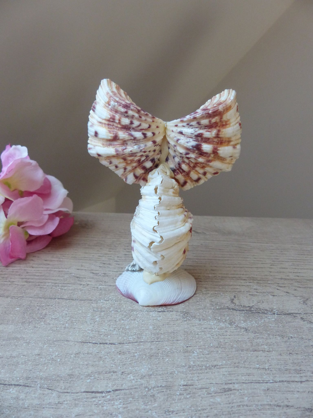 Statuette Chouette Hibou Vintage Coquillages Souvenir de Vacances, Sculpture Hibou en Coquillages, Artisanat d'Art Français, Home décor