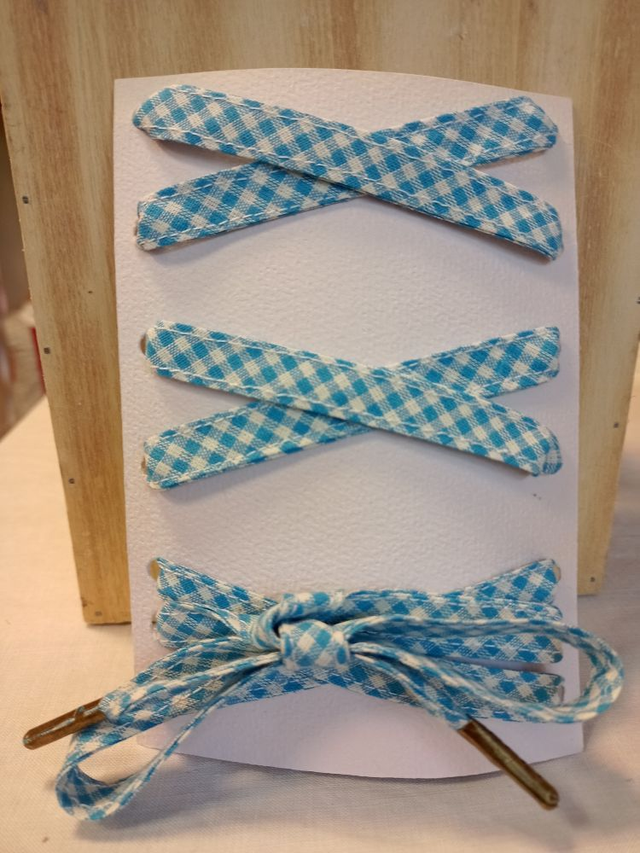 Paire de lacets coton vichy turquoise