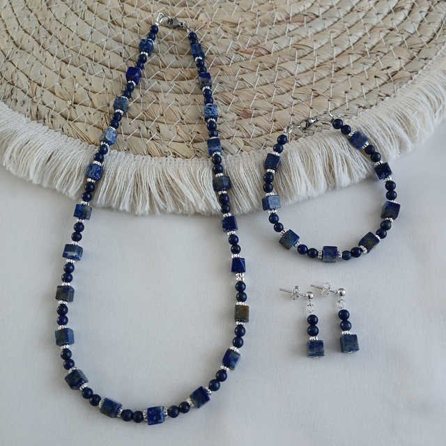 Dames sieradenset met Lapis Lazuli & stainless steel – handgemaakt (2.235)