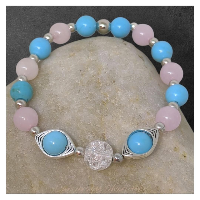 Bracelet "Turquoise* &amp; Quartz rose" 8mm BR-147