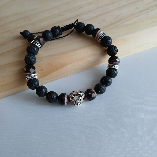 Heren armband "Leeuw" met Carneool en Lavasteen (2.030)