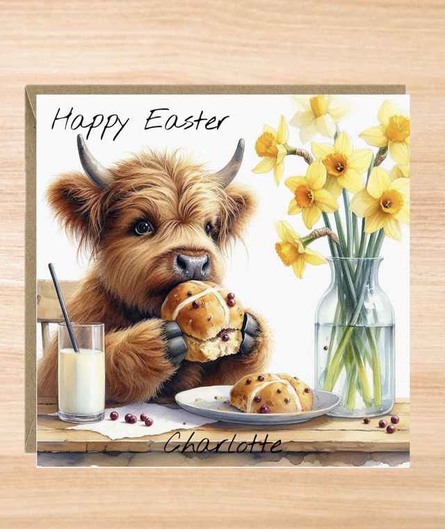Personalised Highland Cow Easter Card