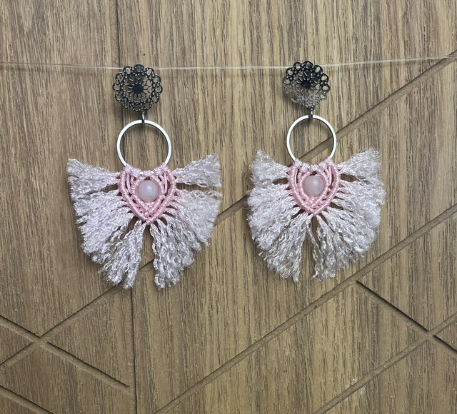 Boucle d'oreille à frange rose - Quartz rose