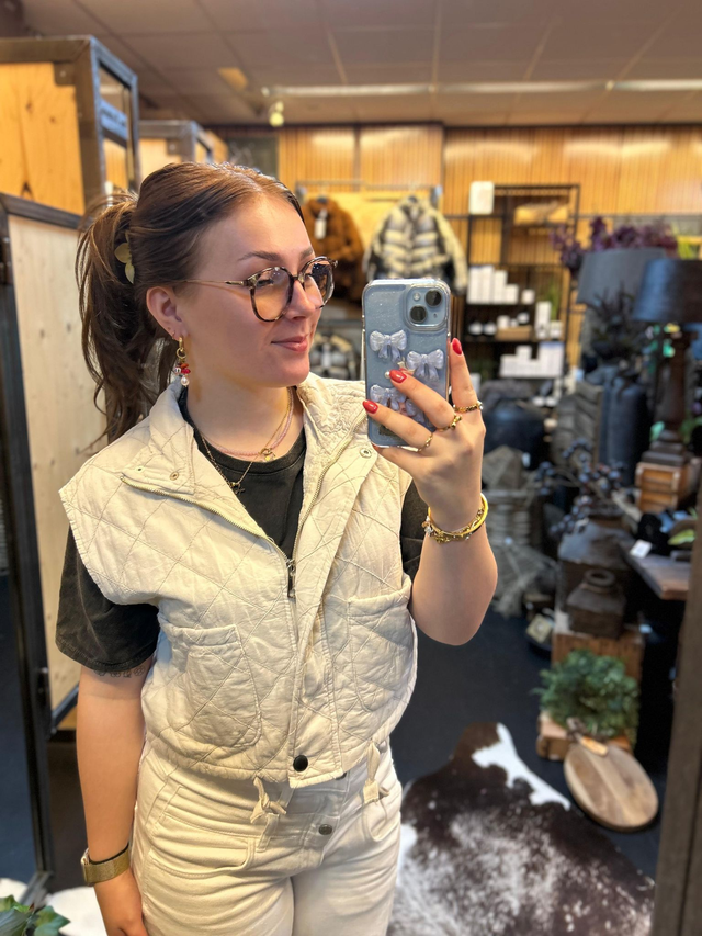 Bodywarmer met ruit ecru