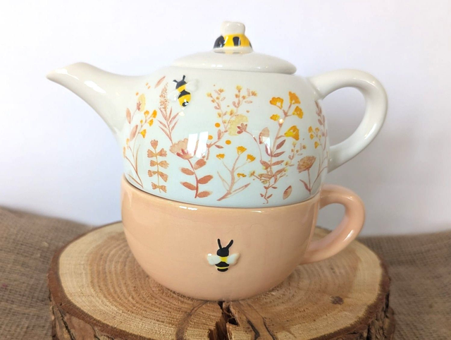 Ceramic teapot and mug set - Dusky Pink