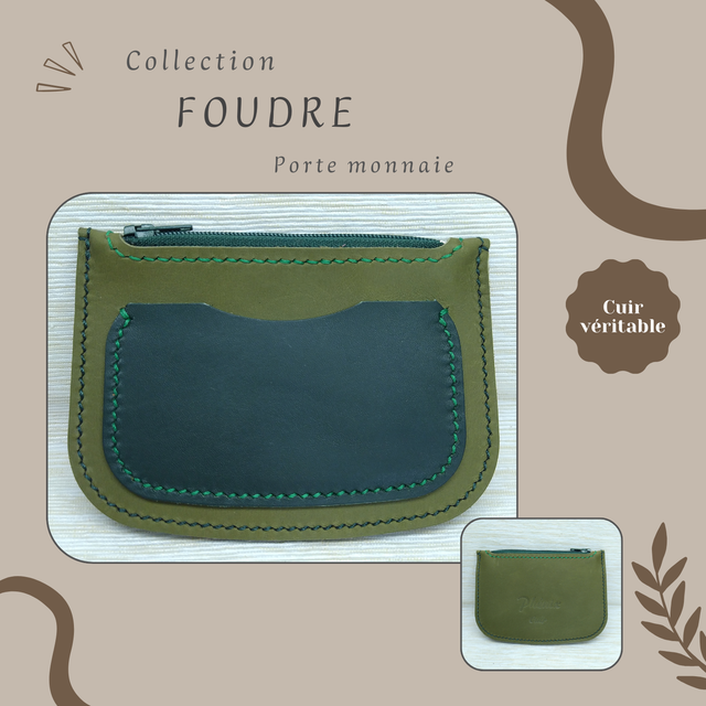 FOUDRE porte monnaie/carte - Vert olive &amp; vert foncé