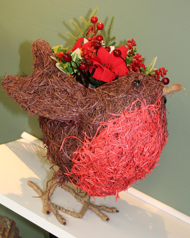 Large & Small Festive Robin Arrangement – Artificial Christmas Flowers