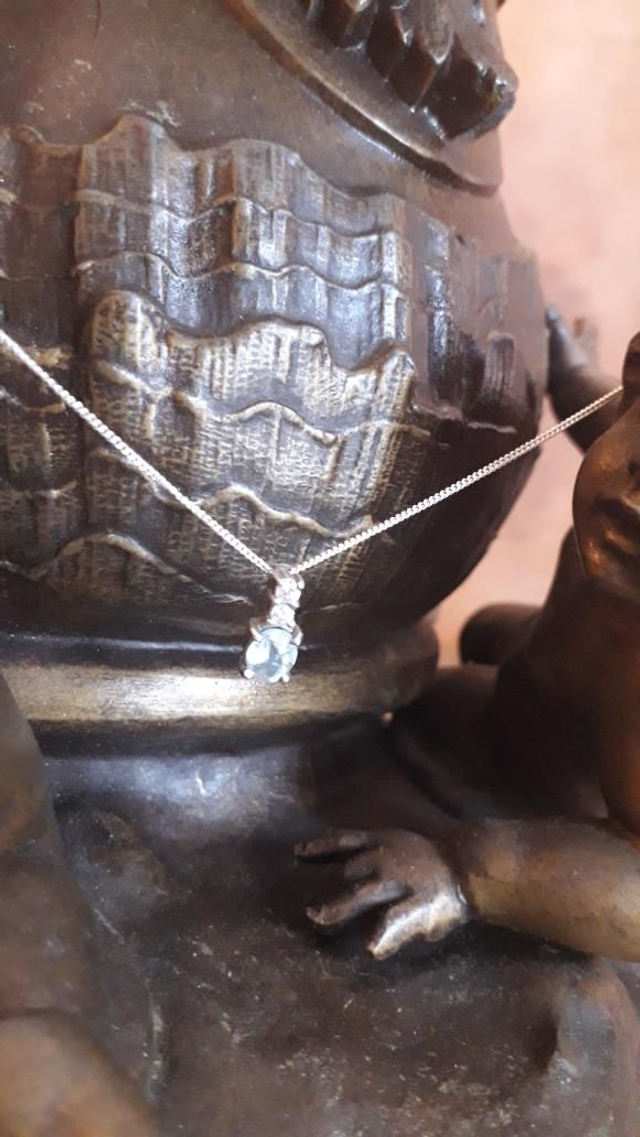 Pendentif aigue marine, zirconium, argent 925