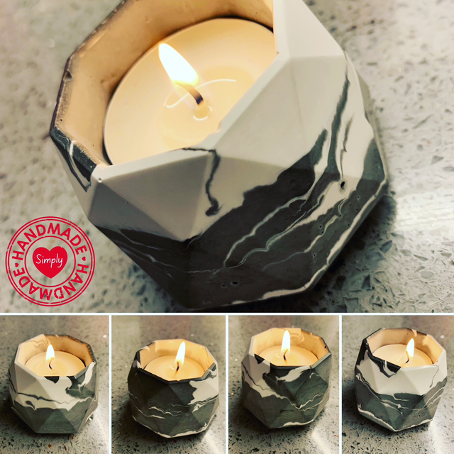 Tea Light Holder - Hexagonal Black/White