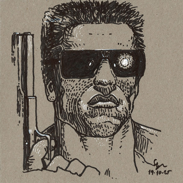 Dibujo: Retrato de Arnold Schwarzenegger -T800- (Terminator)