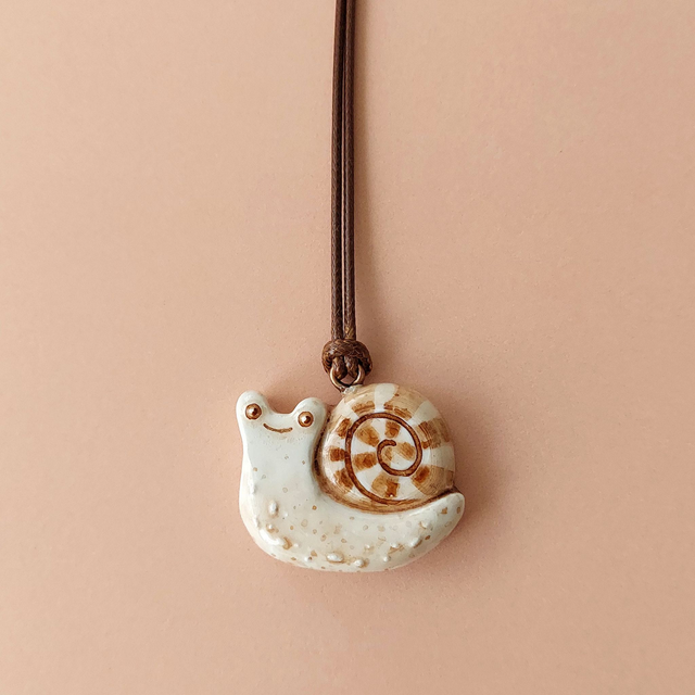 Fun snail necklace - Funny slug charm - Clay snail pendant - Air dry clay Charm