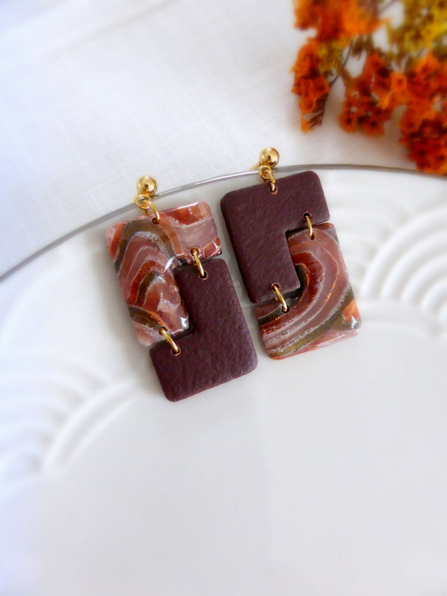 Boucles d'oreilles asymétriques rectangulaires - Terre Cannelle