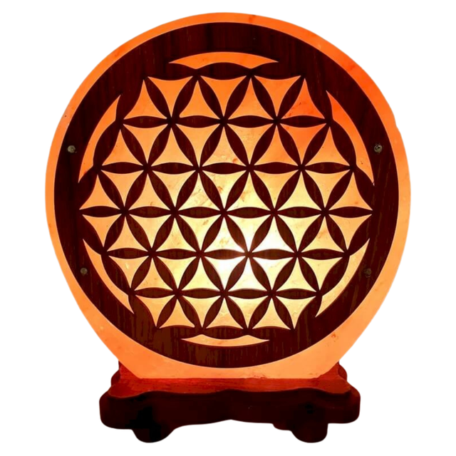 Lampe de Sel d'Himalaya rose à frame - Lampe de Sel Fleur de Vie