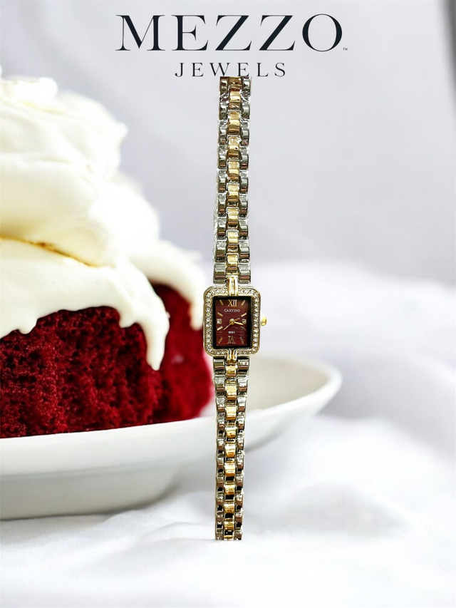 ~Red Velvet~ Γυναικείο Τετράγωνο Δίχρωμο Ρολόι 