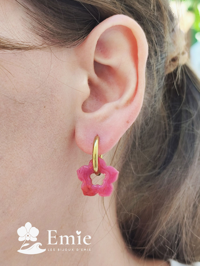 Pampilles Bicolores - Liliane 🌸 — Rose & rouge mix - Résine Epoxy