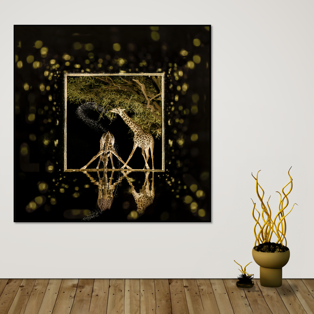 Tirage Dibond Windows at Night: "Giraffes"