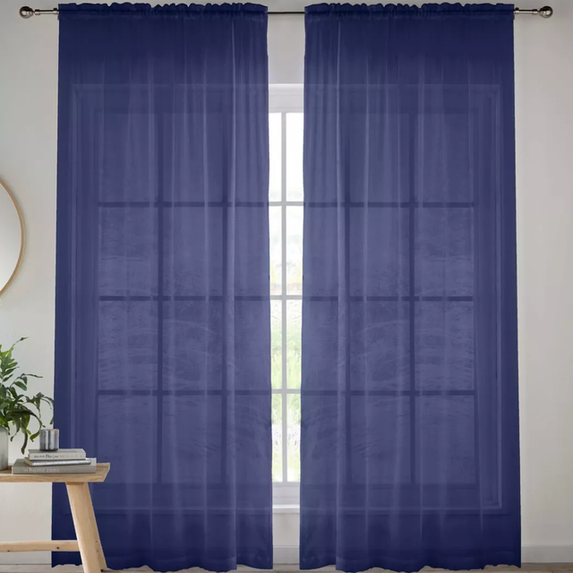 Crystal Sheer Navy Plain Voile Panels (Pair)